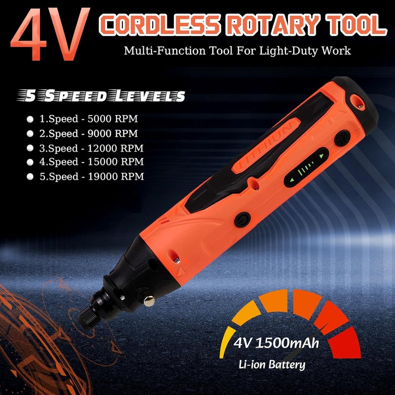 VYRALOFT 4-in-1 Mini Cordless Rotary Tool Set,5-speed USB Charging with 90 Accessories,4V Multi-Purpose Electric Rotary Tool for Sanding,Polishing,Drilling,Etching,Engraving,DIY Crafts - Image 2